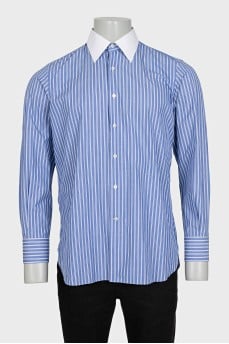 Men's blue striped button-down shirt