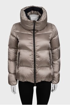 Brown down jacket with pockets
