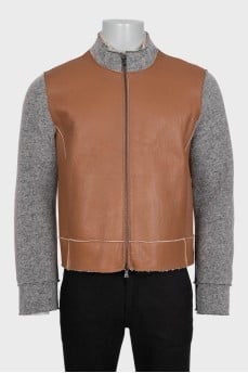 Men's zipped cardigan with leather details