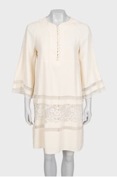 Beige dress with lace inserts