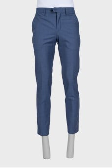 Men's blue wool straight-leg trousers