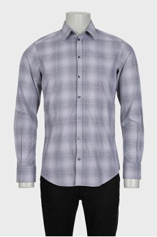 Men's gray checkered long sleeve shirt