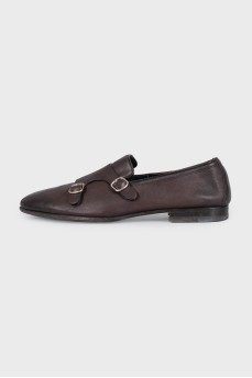 Men's brown leather shoes with buckles