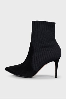 Black suede ankle boots with elasticated fabric band