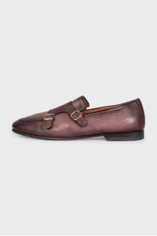 Men's brown leather monk shoes