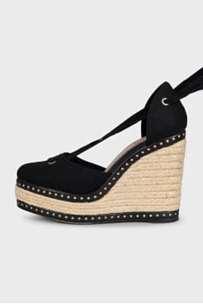 Black textile sandals with laces