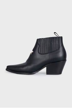 Short black leather Cossack boots