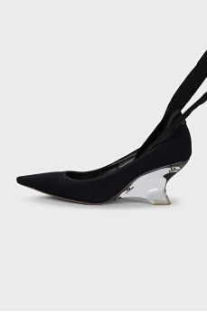 Transparent wedge shoes with laces