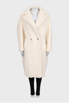 White teddy coat with buttons