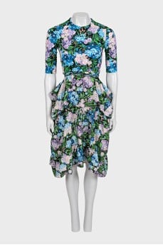 Fitted dress with floral print and drawstring