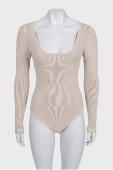 Beige bodysuit with a square neckline