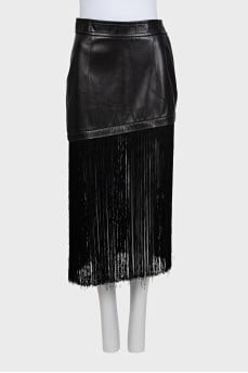 Leather skirt with long fringe