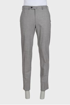 Men's straight-cut gray wool trousers