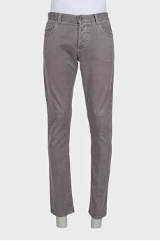 Men's gray straight-leg jeans with buttons