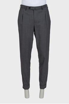 Men's grey wool mid-rise trousers