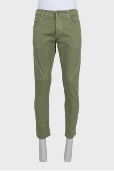 Men's green button-down jeans