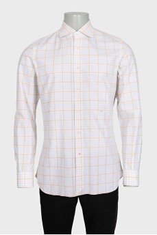 Men's white shirt with orange check pattern