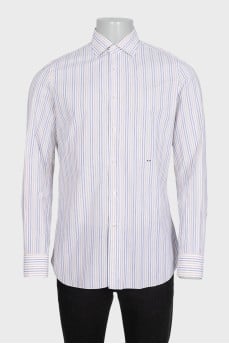 Men's straight white shirt with two-tone stripes
