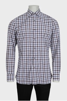 Men's taupe checkered shirt