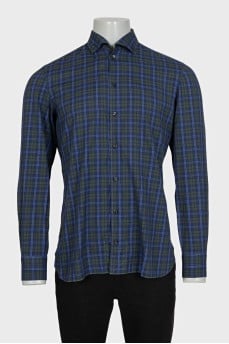 Men's blue shirt with a green check pattern