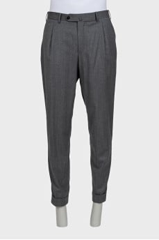 Men's gray wool trousers with cuffs