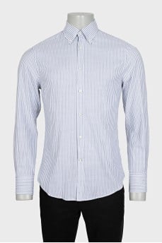 Men's white slim fit shirt with striped print