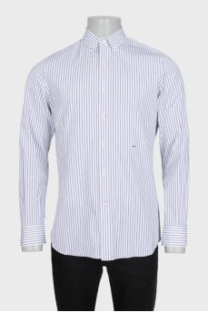 Men's white button-down shirt with gray stripes
