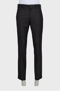 Men's black straight-leg wool and silk trousers