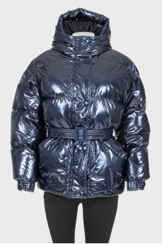 Quilted blue jacket with belt