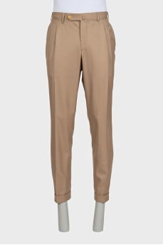 Men's classic beige wool trousers