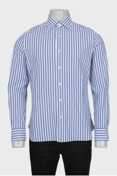 Men's blue striped straight-cut shirt