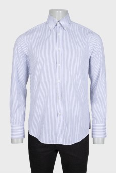 Men's white slim fit shirt with blue stripes