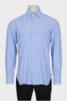 Men's light blue shirt with a checkered print