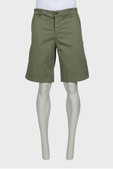 Men's green straight denim shorts