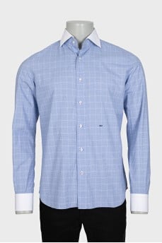 Men's blue shirt with white check pattern