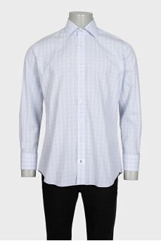Men's white slim-fit printed shirt