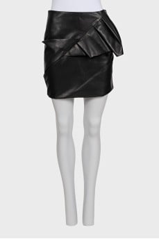 Black leather ruffle skirt with tag