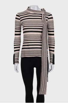Striped jumper with ties at the neck