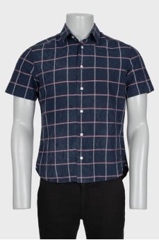 Men's blue sleeveless checkered shirt