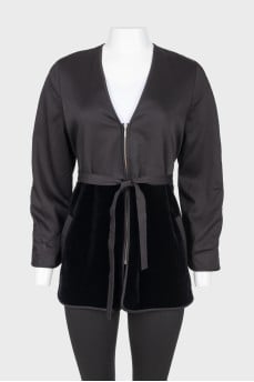Black velour insert on zippered jacket with tag