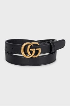 Чорний вузький ремінь зі шкіри із пряжкою у вигляді лого