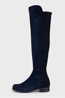 Blue suede and fabric boots