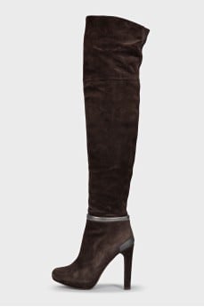 Brown suede over-the-knee boots