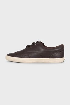 Men's brown leather sneakers with perforations