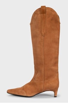 Brown suede Cossack boots with heels