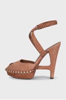 Brown suede heeled sandals