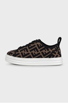 Brown textile sneakers with a signature print