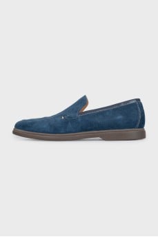 Men's blue suede loafers with print