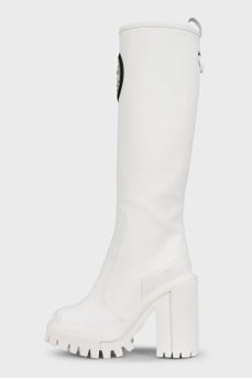 White leather boots with a chunky sole