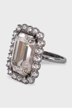 Silver ring with a large crystal